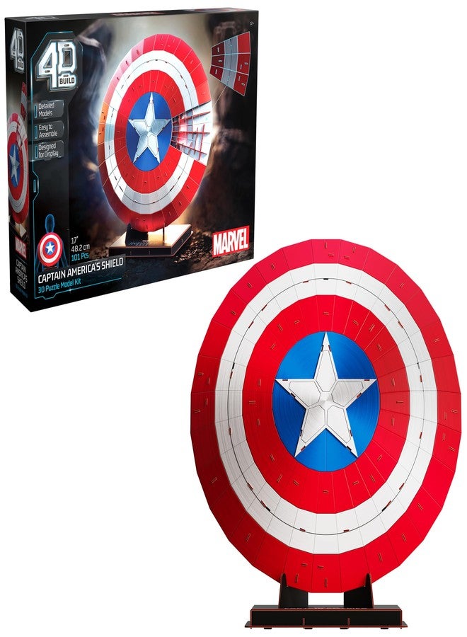 4D Build, Marvel Captain America Shield 3D Model Kit with Stand, Marvel Collectibles & Desk Décor, Adult Puzzle, Building Toys, 3D Puzzles for Adults & Teens, 101 Pieces, for Ages 12 & Up - Image 1